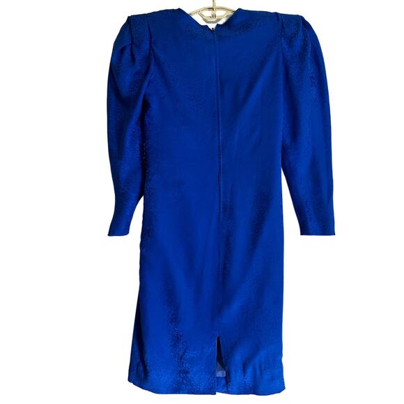 Vintage Mazara Dress Women Size 12 Blue 100% Silk Long Sleeve Back Zip STAIN - Picture 3 of 6